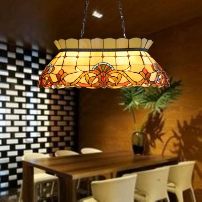 4 Lights Skirt Hanging Lamp Tiffany Victorian Stained Glass Suspension Light in Beige for Shop