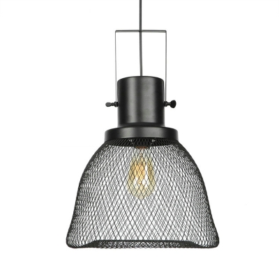 Single Light Mesh Cage Pendant Light Antique Style Metal Hanging Lamp in Black for Cafe Kitchen