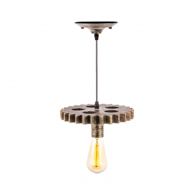 Glass Bare Bulb Ceiling Pendant Restaurant 1 Light Industrial Hanging Light with Gear in Aged Brass