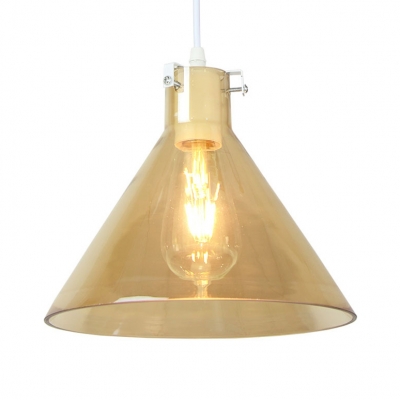 Corridor Conical Shade Pendant Light Amber Glass 1 Light Ceiling Lamp with White Canopy