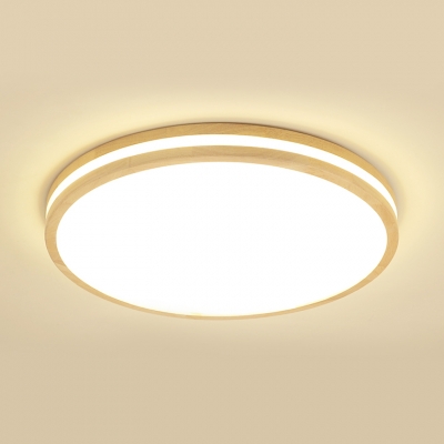 Nordic Stylish Round Ceiling Lamp Wood Beige Ceiling Mount Light in Warm/White for Living Room