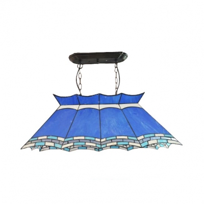 Mediterranean Style Island Light 4 Lights Stained Glass Island Lamp in Blue for Restaurant