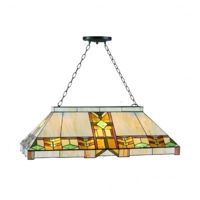 Six Lights Geometric Island Light Tiffany Traditional Stained Glass Island Lamp in Beige for Dining Room