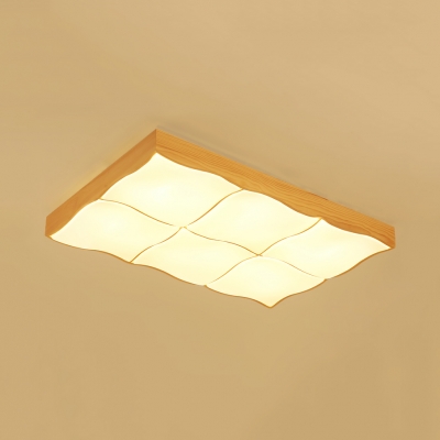 Wood Curve Rectangle LED Flush Light Contemporary Ceiling Lamp in Warm/White for Study Room