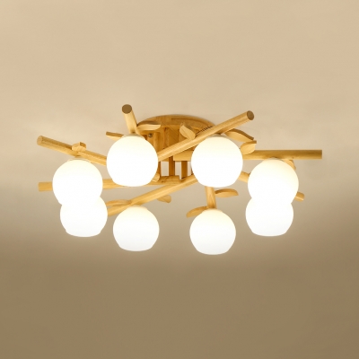 Wood Branch Shape Semi Flushmount Light 3/5/8 Lights Nordic Style Ceiling Light in Beige for Child Bedroom