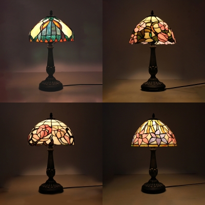 Plant Bedside Table Desk Light Stained Glass 1 Light Rustic Tiffany Table Lamp with Bronze Body