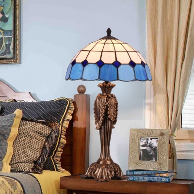 Tradition Tiffany Grid Dome Table Light Art Glass Resin 1 Light Blue Desk Light for Living Room