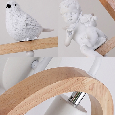 Nodic Style Led Lighting Angle Bird Decoration Wall Light with Ruber Wood Shade for Bedroom