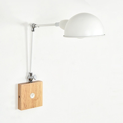 Rotatable Contemporary White Wall Light Single Light Wood Metal Sconce Light in White for Bedroom