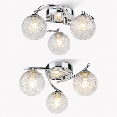 Chrome Twist Arm Semi Flush Mount Light with Orb Shade 3 Heads Contemporary Glass Ceiling Light for Bedroom