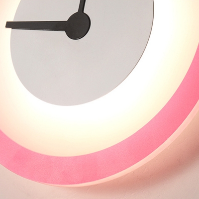 Acrylic Clock Wall Light Cute Pink Sconce Light in White/Warm for Boy Girl Bedroom