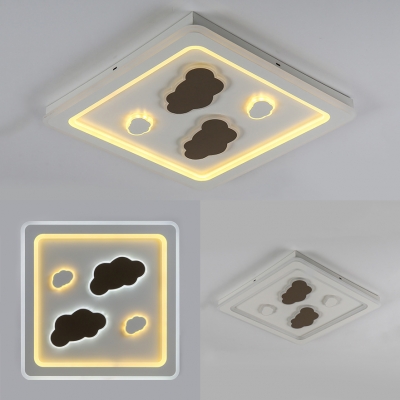 Acrylic Cloud Square Ceiling Light Nordic Style Step Dimming Ceiling Lamp in White for Kid Bedroom