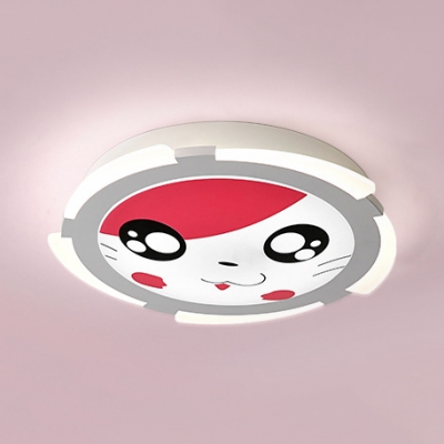 Acrylic Kitty Face Ceiling Light Kindergarten Cartoon Pink Flush Mount Light in Warm/White