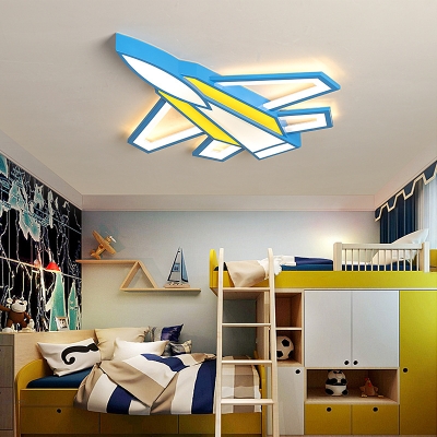 Airplane Shaped LED Ceiling Mount Light Cartoon Metal Flush Light in Warm/White/Stepless Dimming for Boys Bedroom
