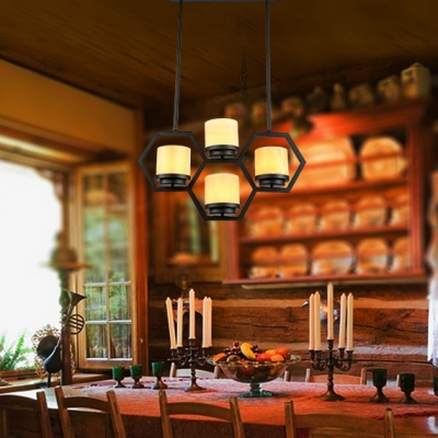 American Rustic Fake Candle Island Fixture 4/7 Lights Metal Suspension Light in Black for Bar