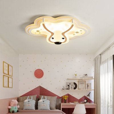 Animal Deer Head Ceiling Mount Light Metal LED Flush Light in Warm&White/White for Child Bedroom
