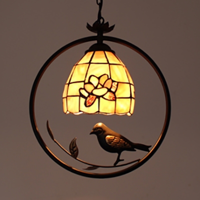 Beads/Flower/Magnolia Hanging Lamp Shell 1 Head Rustic Style Hanging Light with Bird Decoration