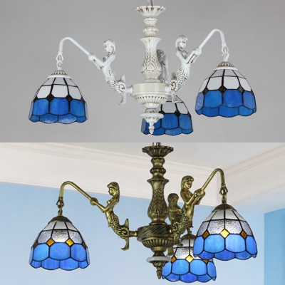 Bedroom Cafe Dome Chandelier with Mermaid Glass 3 Lights ...