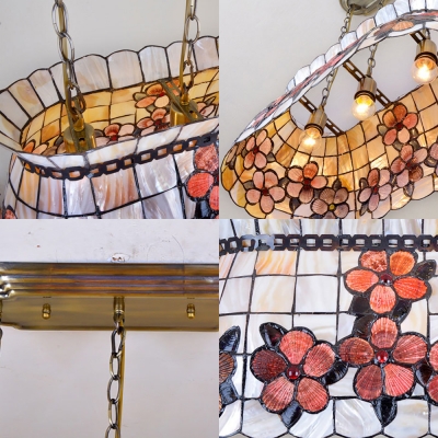 Beige Floral Skirt Pendant Light 3 Lights Rustic Stylish Shell Hanging Light for Restaurant