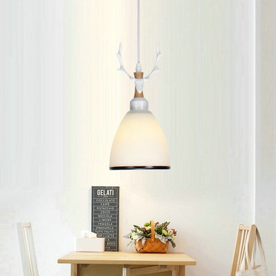 Black/White Cylinder/Dome Ceiling Lamp 1 Light Creative Frosted Glass Suspension Light for Shop