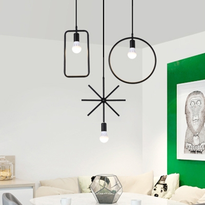 Black Wire Frame Ceiling Lamp 3 Lights Industrial Metal Hanging Light for Dining Room
