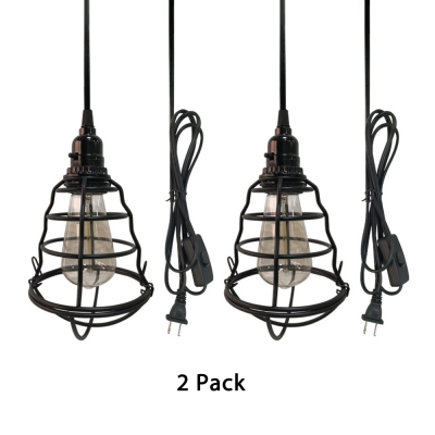 Black Wire Frame Hanging Light 1/2 Pack 1 Light Vintage Style Metal Pendant Lamp for Kitchen