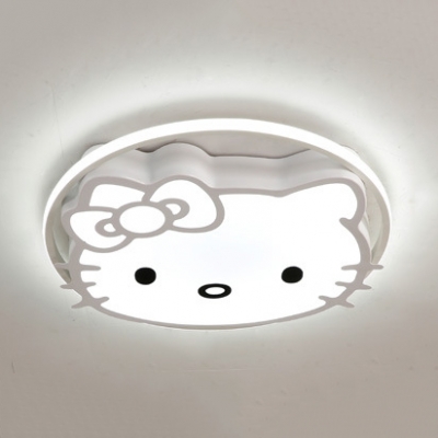 Blue/Pink/White Kitty Flush Light Cartoon Acrylic LED Ceiling Light in Warm/White/Third Gear for Girl Bedroom
