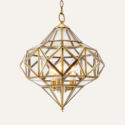 Candle Shape Living Room Chandelier with Shade 3 Lights Metal Colonial Style Suspension Light in Brass