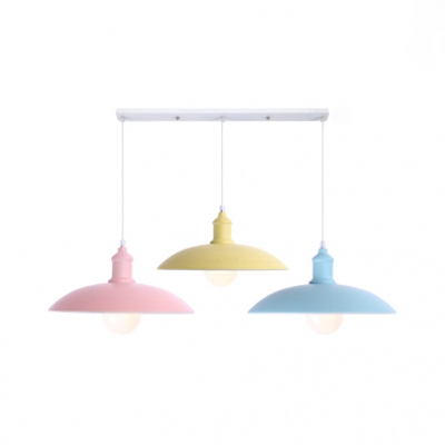 Candy Colored Dome/Saucer Pendant Light 3 Heads Nordic Style Metal Hanging Lamp for Shop