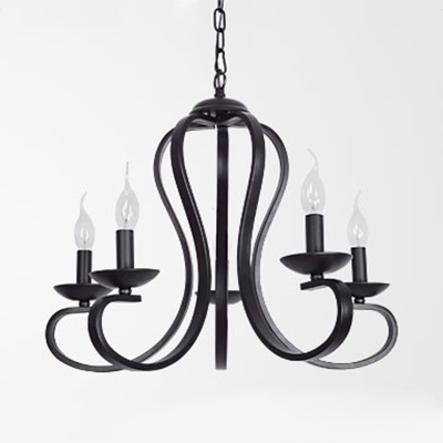 Colonial Style Candle Pendant Light 3/5/6/8 Lights Metal Suspension Light in Black for Dining Room