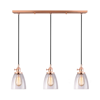 Contemporary Copper Ceiling Light Dome Shade 3 Light Glass Linear/Round Canopy Island Light for Bedroom