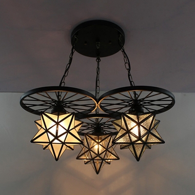 Creative Star Hanging Light with Wheel Art Glass 3/4 Heads Suspension Light for Restaurant Bar