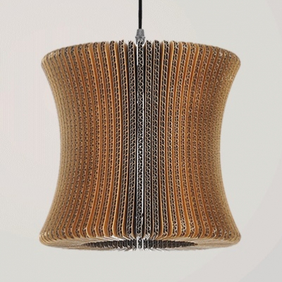 Curved Shade Villa Pendant Light Corrugated Fiberboard 1 Light Creative Suspension Light in Beige