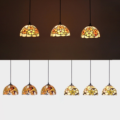 Dining Room Flower/Leaf Hanging Light Stained Glass 3 Heads Tiffany Rustic Ceiling Pendant
