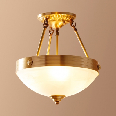 Dome Living Room Ceiling Lamp Glass 3/4/6 Lights Traditional Semi Flush Mount Light in Brass