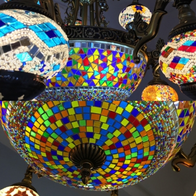 Elegant Dome & Lantern Chandelier Stained Glass 15 Lights Pendant Light for Villa Living Room