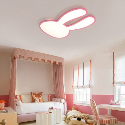 Eye-Caring Rabbit Flushmount Light Cute Stepless Dimming/Warm/White Ceiling Lamp in Pink/White for Foyer