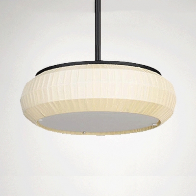 Fabric Drum Shape Pendant Light Living Room 1 Light Simple Style Hanging Light in Beige