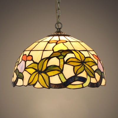 Floral Theme Cafe Hanging Light Stained Glass 12 Inch Tiffany Vintage Pendant Light