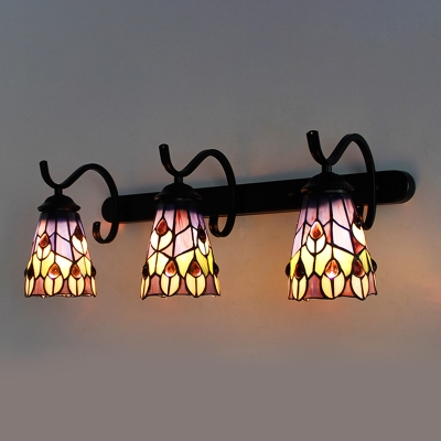 Flower/Peacock Tail Sconce Light Restaurant 3 Lights Tiffany Style Stained Glass Wall Light