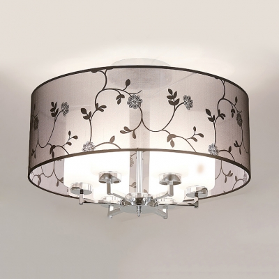 Frosted Glass Cylinder Semi Flush Mount Light Bedroom 5/6 Lights Traditional Ceiling Light with Flower
