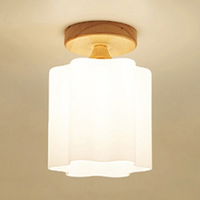Frosted Glass Downward Ceiling Fixture Hallway 1 Light Contemporary Flush Light in White