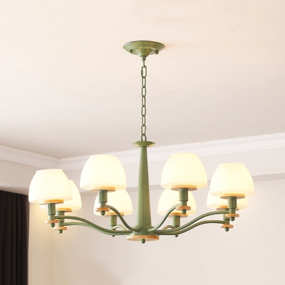 Frosted Glass Urn Chandelier 6 Lights Macaron Hanging Light in Green/Pink/Yellow for Kid Bedroom