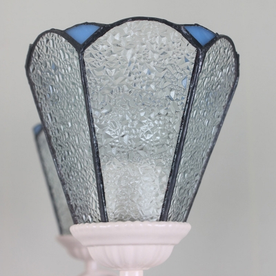 Glass Cone Hanging Light with Clear Crystal 5 Lights Traditional Chandelier in White for Bedroom