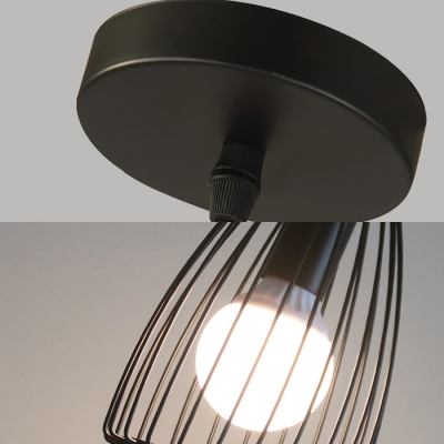 1 Bulb Teardrop Cage Pendant Lighting Industrial-Style Black Finish Metal Hanging Ceiling Lamp