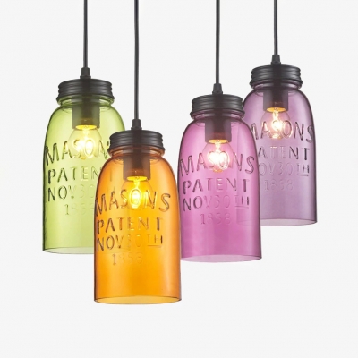 Glass Jar Pendant Light Living Room 1 Light Vintage Stylish Hanging Light in Cognac/Green/Purple/Pink-Purple