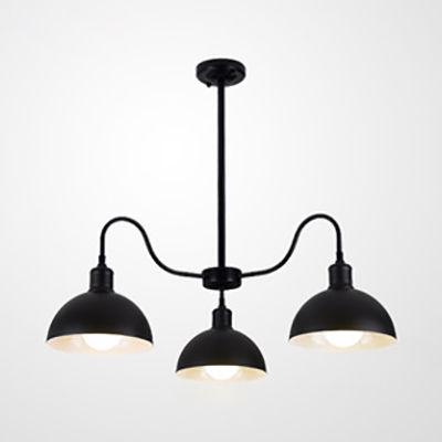 3 Lights Dome Chandelier Vintage Stylish Metal Pendant Light in Black Finish for Dining Room