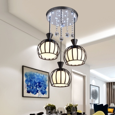 Hotel Wire Frame Suspension Light with Crystal Metal 3 Lights Decorative Hanging Light in Black/Gray/White
