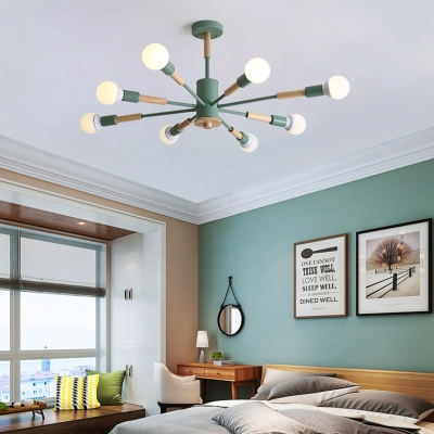Kid Bedroom Sky Bang Chandelier Metal 6/8/10 Lights Nordic Style Gray/Green Hanging Lamp