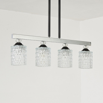Lattice Glass Cylinder Hanging Light 3 /4 Lights Traditional Suspension Light in Chrome for Dining Room